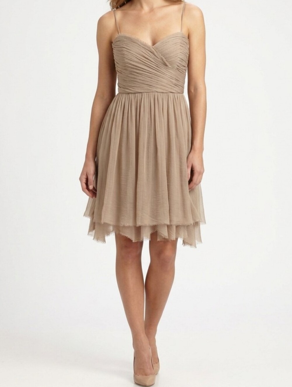 BCBGeneration Champagne Asymmetrical Chiffon Ruffled Cocktail Dress Size 6